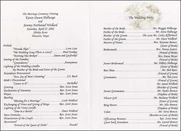 Christian Wedding Ceremony And Reception Program
